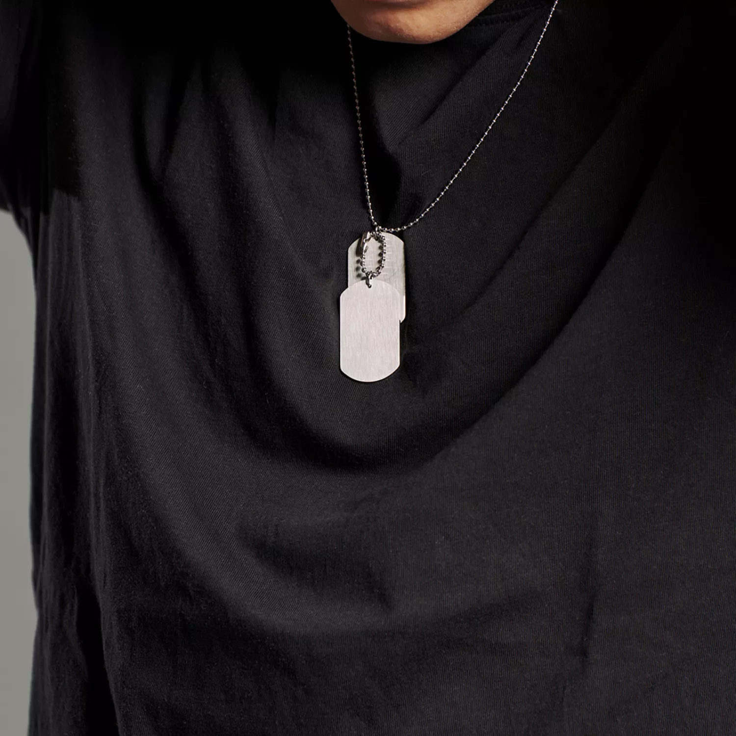 Plain Black Double Dog Tag Set - Engravable For Custom Names Or Messages (DT17)