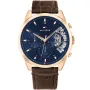 Tommy Hilfiger Baker 1710453 klokke med Blå urskive og en urkasse med 44 mm i diameter og en Skinnreim i Brun