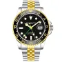 Stührling Swiss Aquadiver GMT 3968.3 klokke med Svart urskive og en urkasse med 42 mm i diameter og en Lenke, Two-Tone  i Gull, Sølv