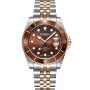 Dissing Diver D1257 klokke med Brun urskive og en urkasse med 43 mm i diameter og en Lenke, Two-Tone  i Rosagull, Sølv