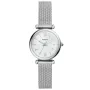 Fossil Carlie Mini ES4432 klokke med Perlemor urskive og en urkasse med 28 mm i diameter og en Meshlenke  i Sølv