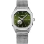 Lugano Automatic L0107 klokke med Grønn urskive og en urkasse med 41 mm i diameter og en Meshlenke  i Sølv