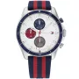 Tommy Hilfiger Parker 1792035 klokke med Hvit urskive og en urkasse med 44 mm i diameter og en Canvasreim i Rød