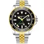 Stührling Swiss Aquadiver GMT 3968.3 klokke med Svart urskive og en urkasse med 42 mm i diameter og en Lenke, Two-Tone  i Gull, Sølv